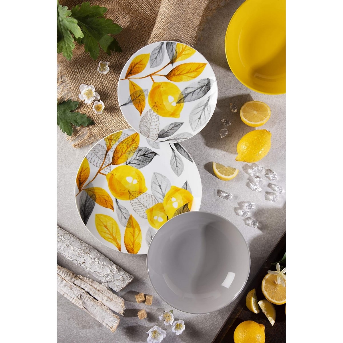 Excelsa Servizio tavola piatti 18 pz Lemon Gray porcellana decorata cod.64915 Excelsa